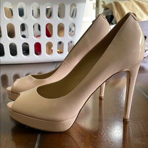 KORS Michael Kors Tan Peep-Toe Platform Heels